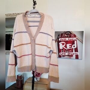 Chenille Cardigan Soft Stripes Covered Buttons  ptp 24 length 24